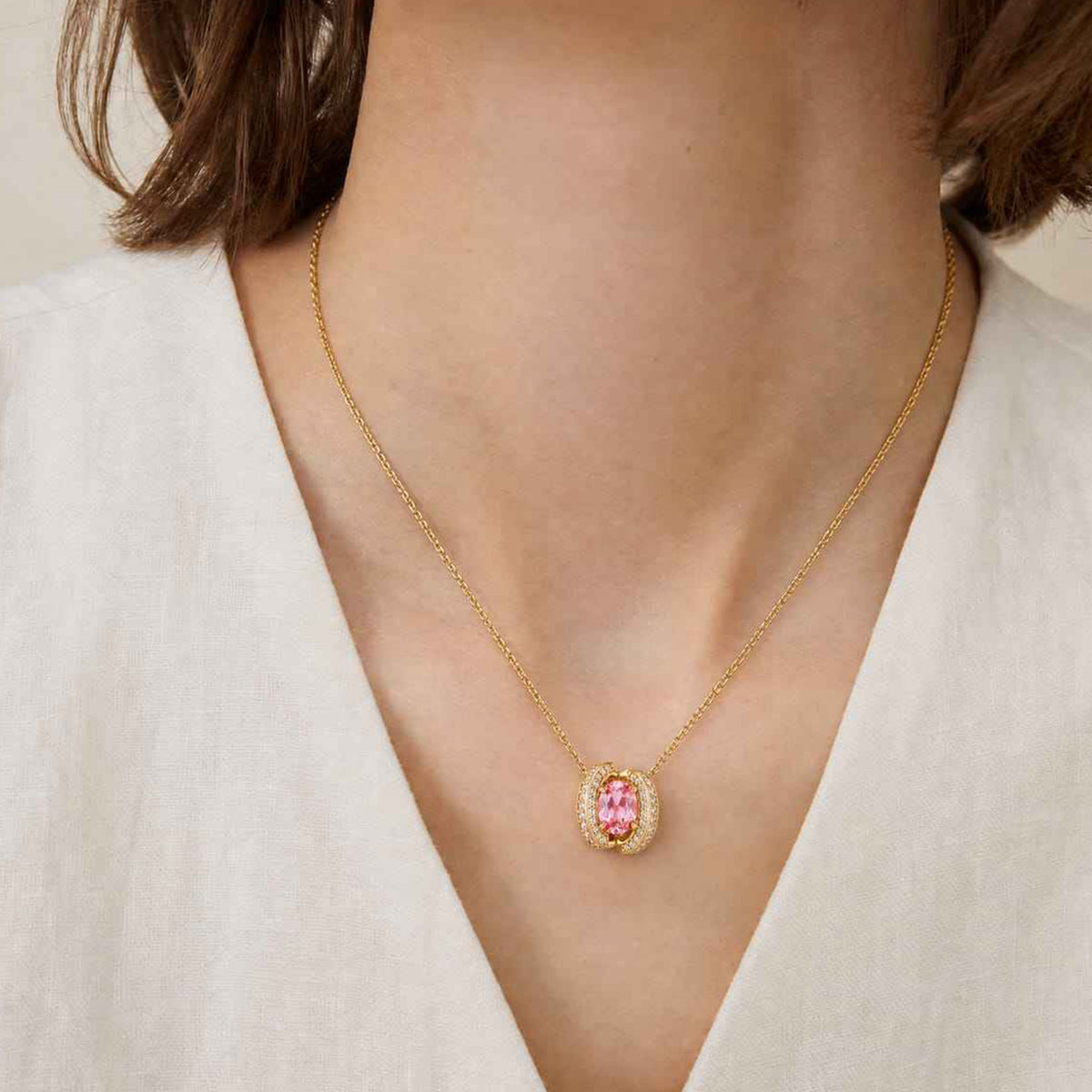 Lab-Grown Padparadscha Oval Necklace | Silver Necklace