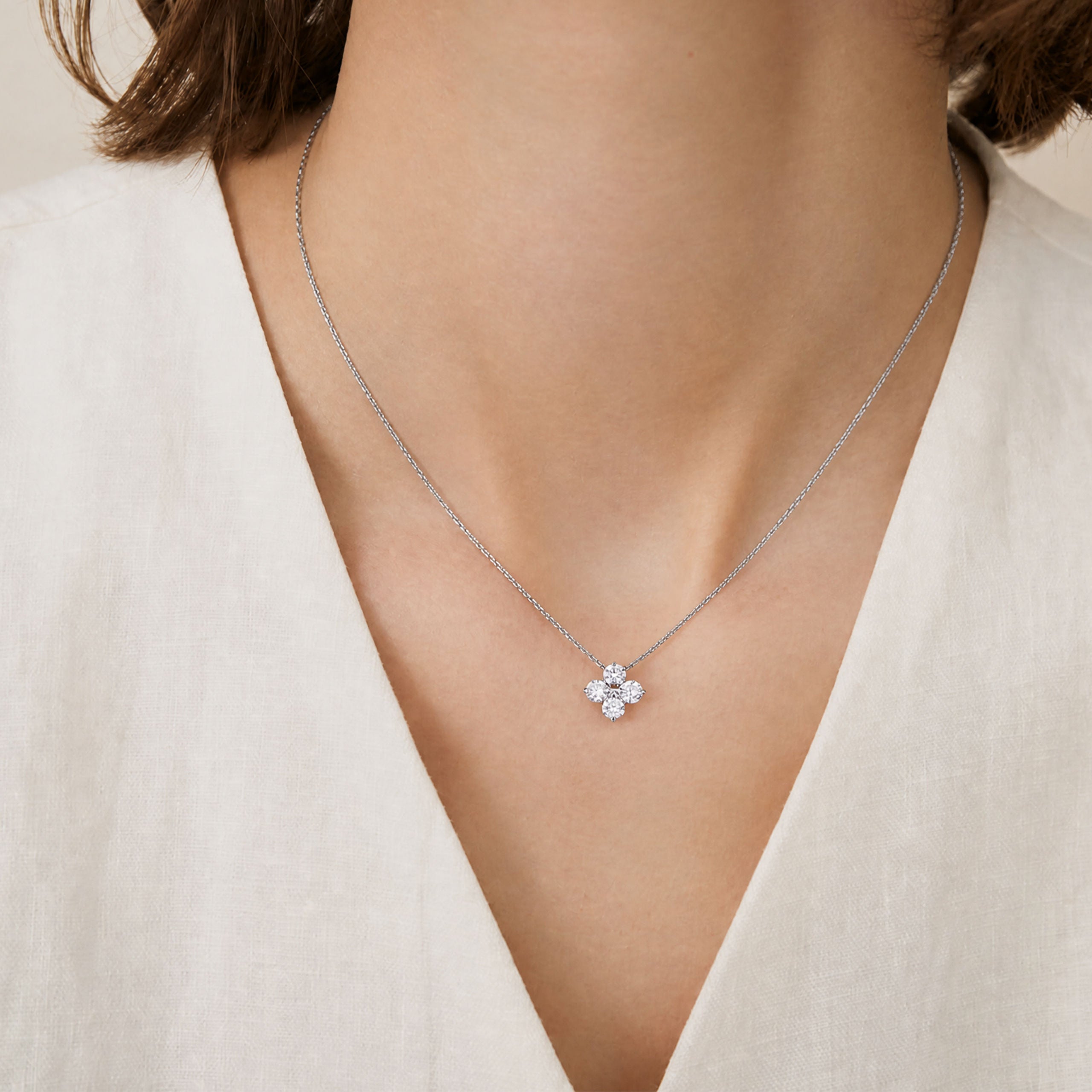 Mini Lab Grown Diamond  Four Leaf Clover Pendant | Silver Necklace