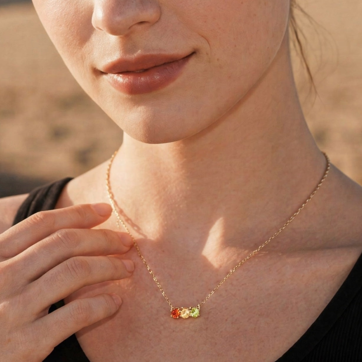 Color Gemstone Balance Beam Necklace | Silver Necklace
