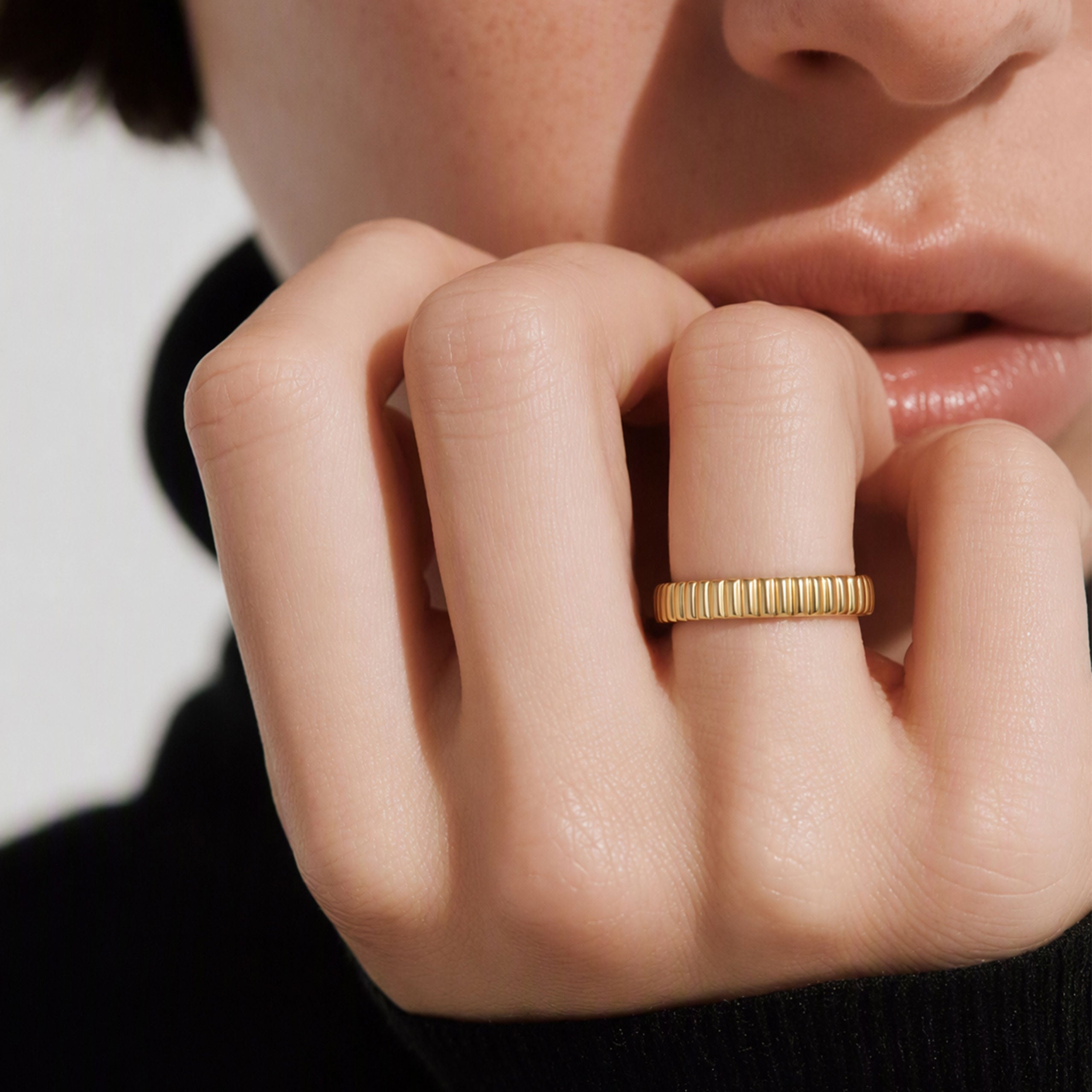 Chunky Satin Striped Ring | Silver Ring