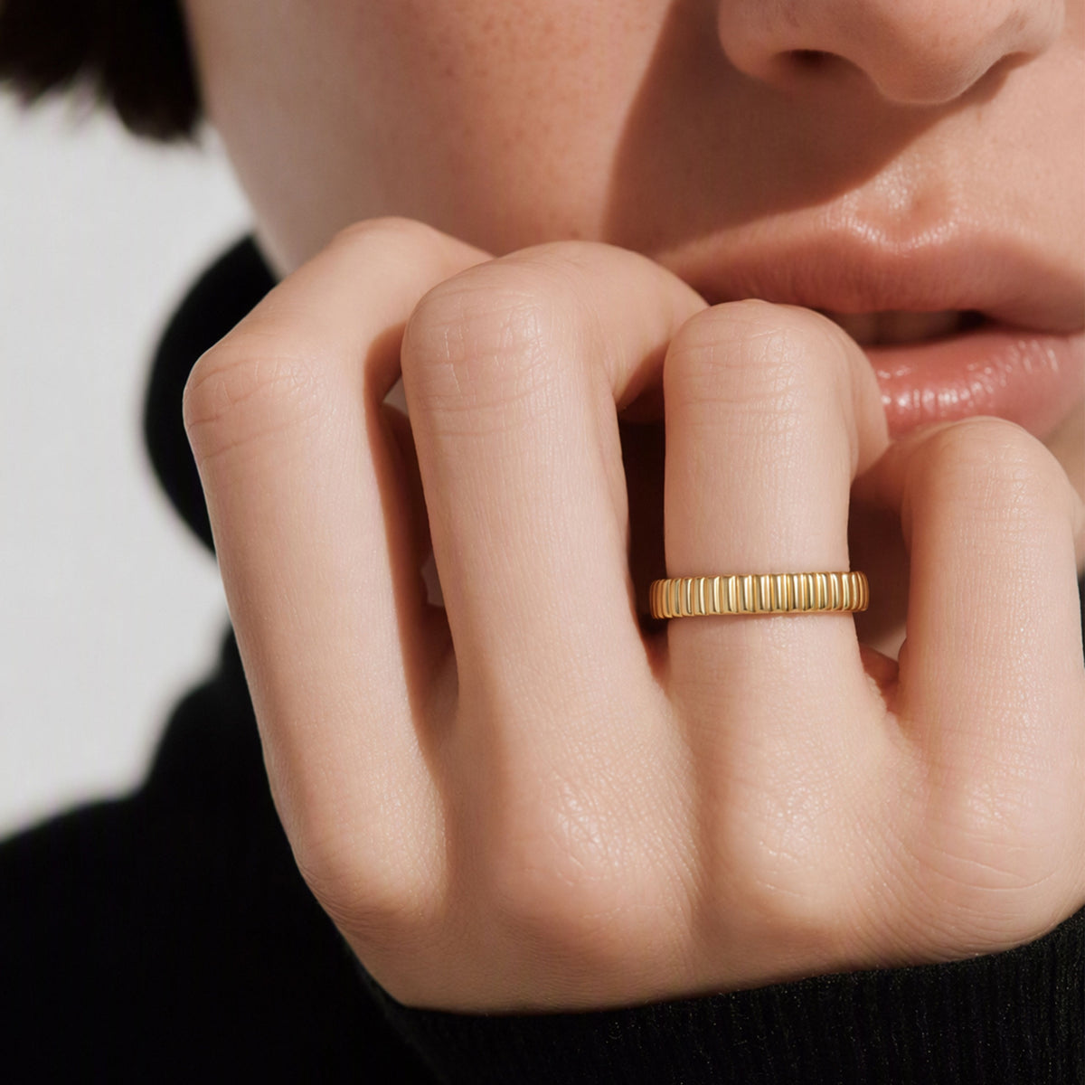 Chunky Satin Striped Ring | Silver Ring