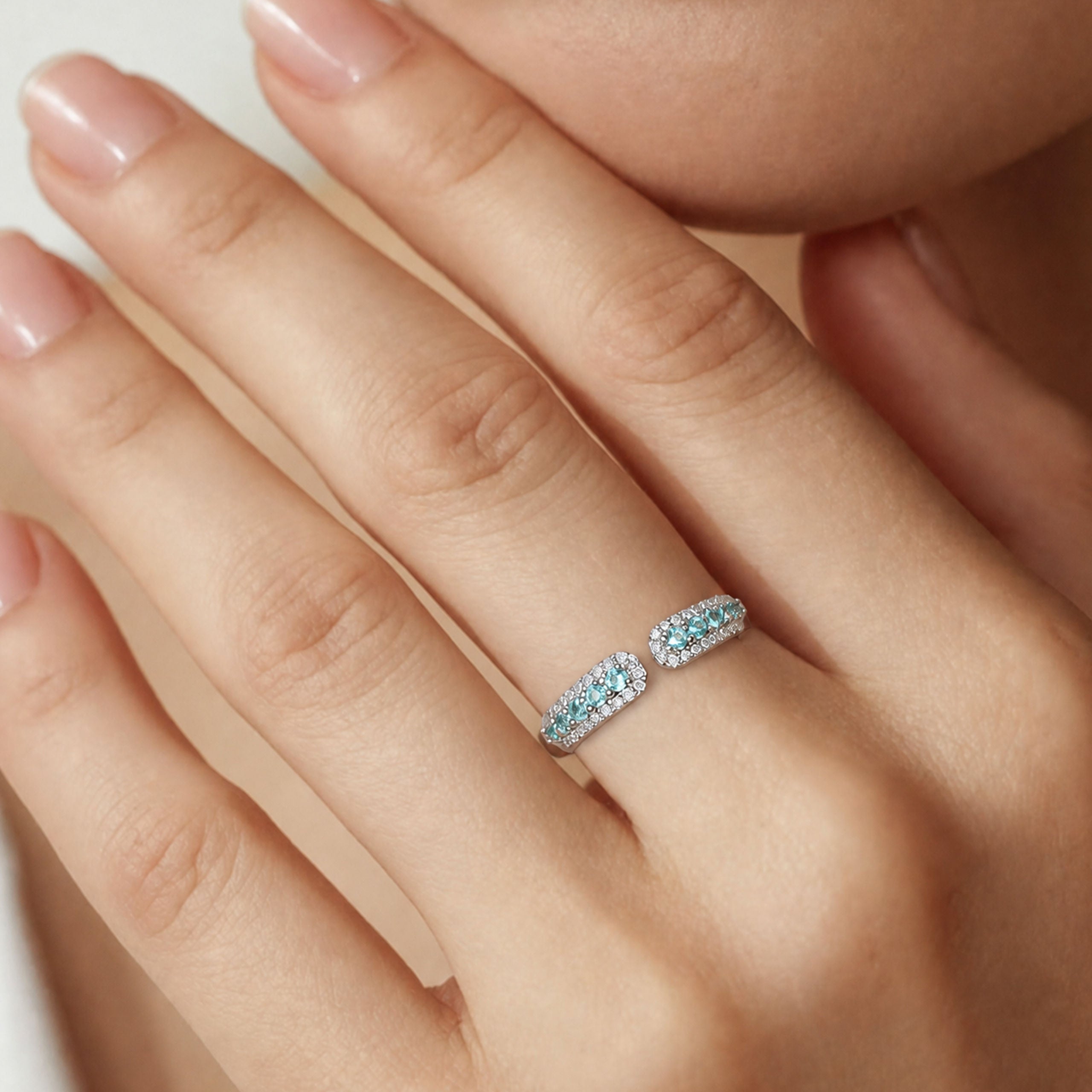 Half Gemstone Open Row Ring | Silver Ring