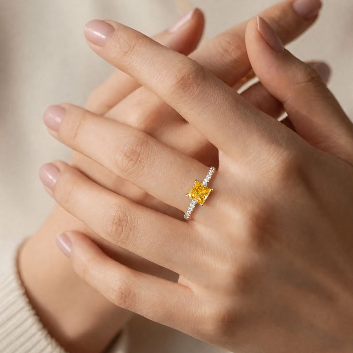 Princess Cut Yellow Gemstone Ring | Silver Ring